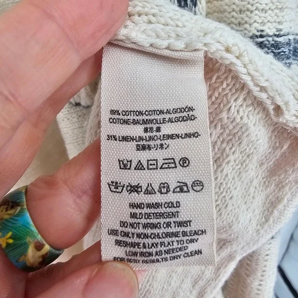 Free People Deck Chair Knit Sweater Kimono Cardi Top M L Cream Stripe Coastal - Picture 6 of 10